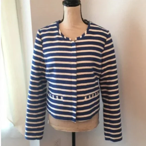 GAP Striped Blazer Jacket Zip Front w/ Pockets Textured Size 14 - EUC!~ - Picture 3 of 13